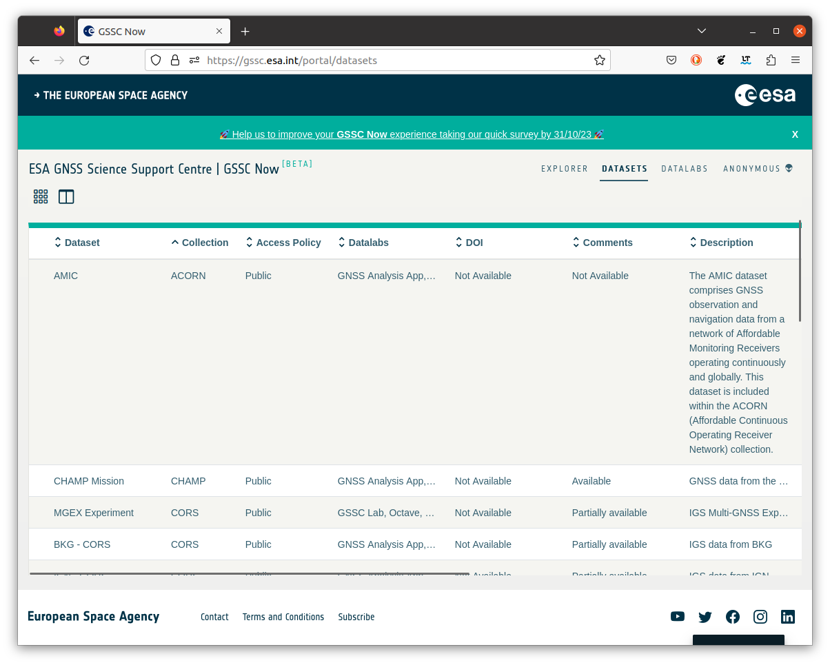 ESA GSSC Data portal