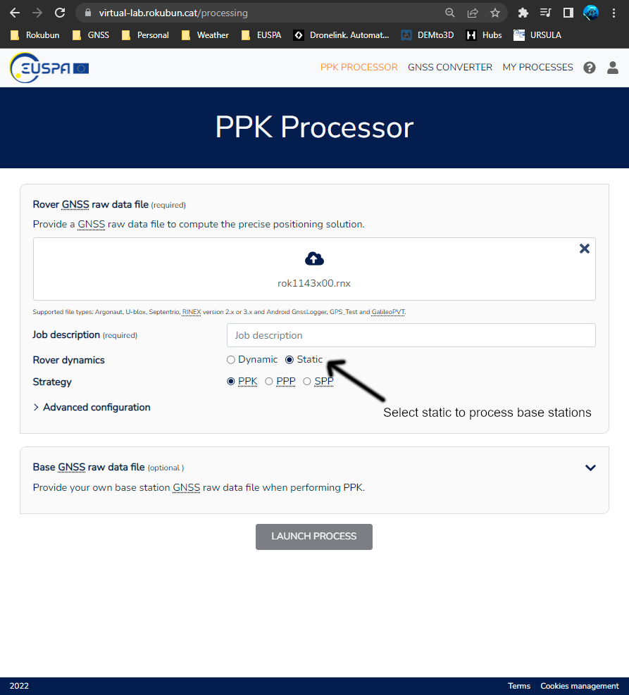 Process an RTCM3 file in static mode